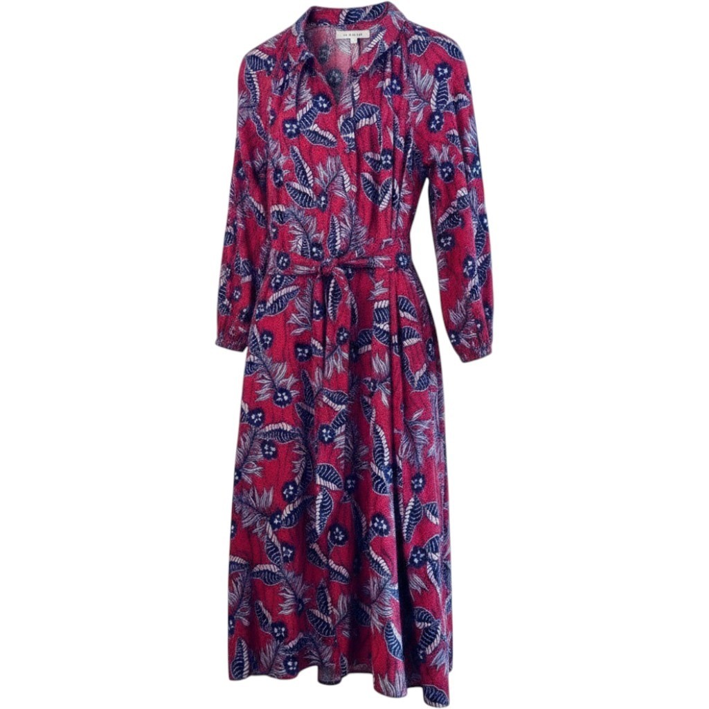 Xirena 100% Cotton Coral Red Tropical Floral Cotton Summer Maxi Dress Small NWT