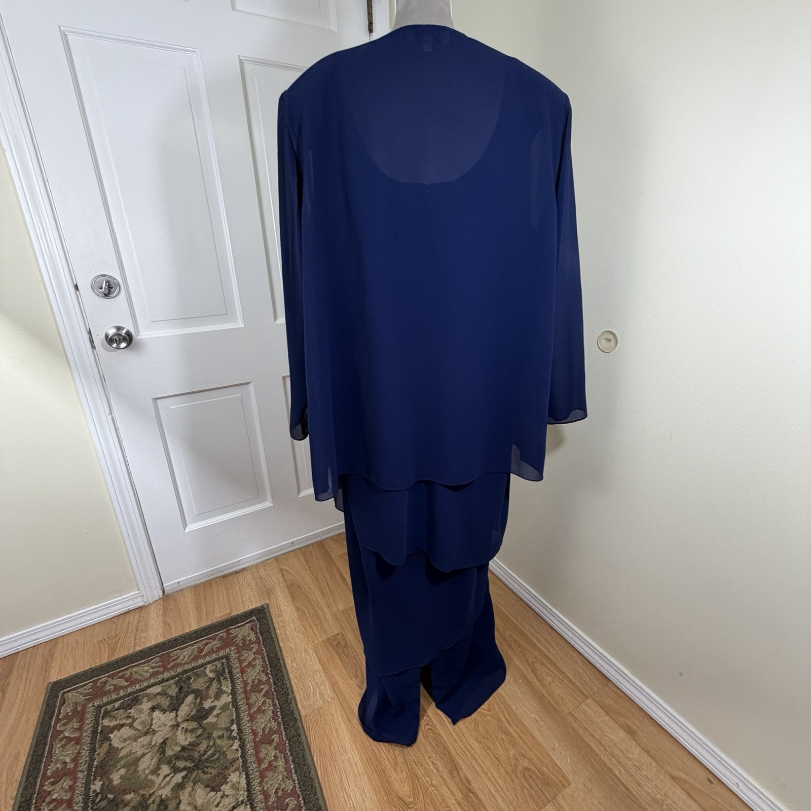 Patra 80s 90s Blue Chiffon Sleeveless Dress Jacket Set 24W Formal Bead Glam USA