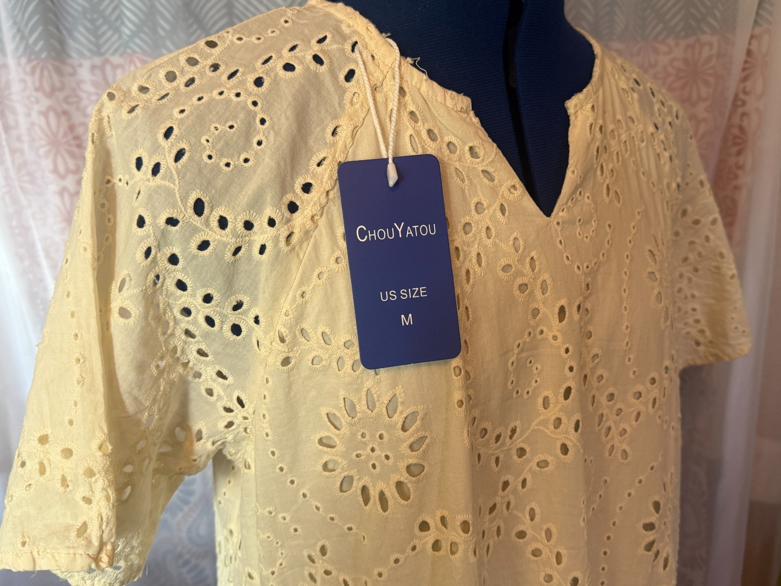 NWT CHOUYATOU Size Medium eyelet lace Ruffle Hem Midi tunic dress with pockets