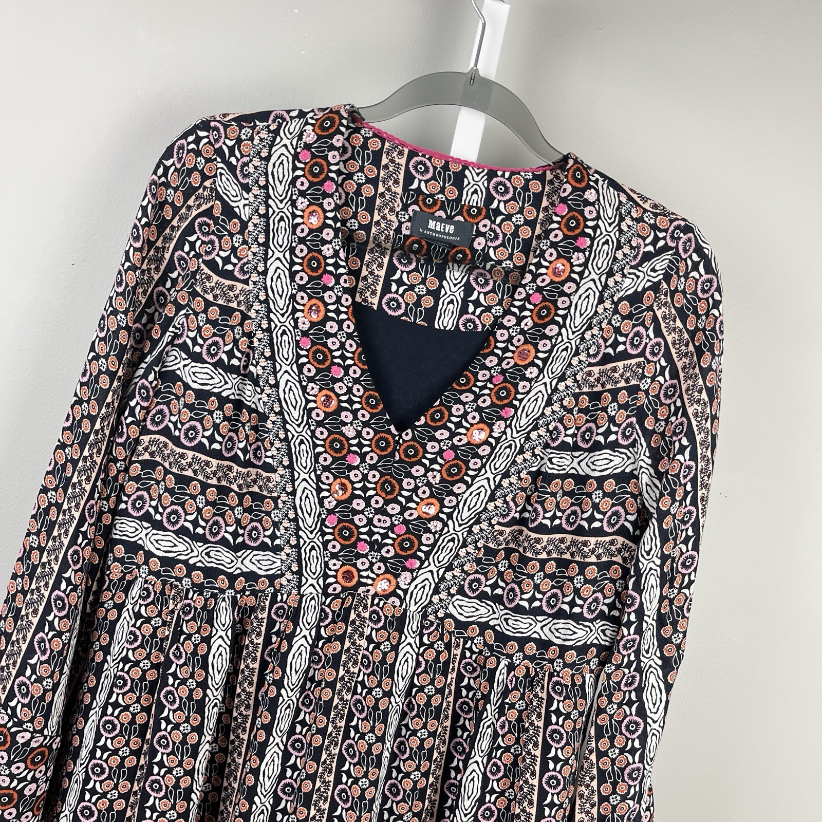 Anthropologie Maeve Boho Dress Womens XS/S Floral Stripe Relaxed Cottagecore