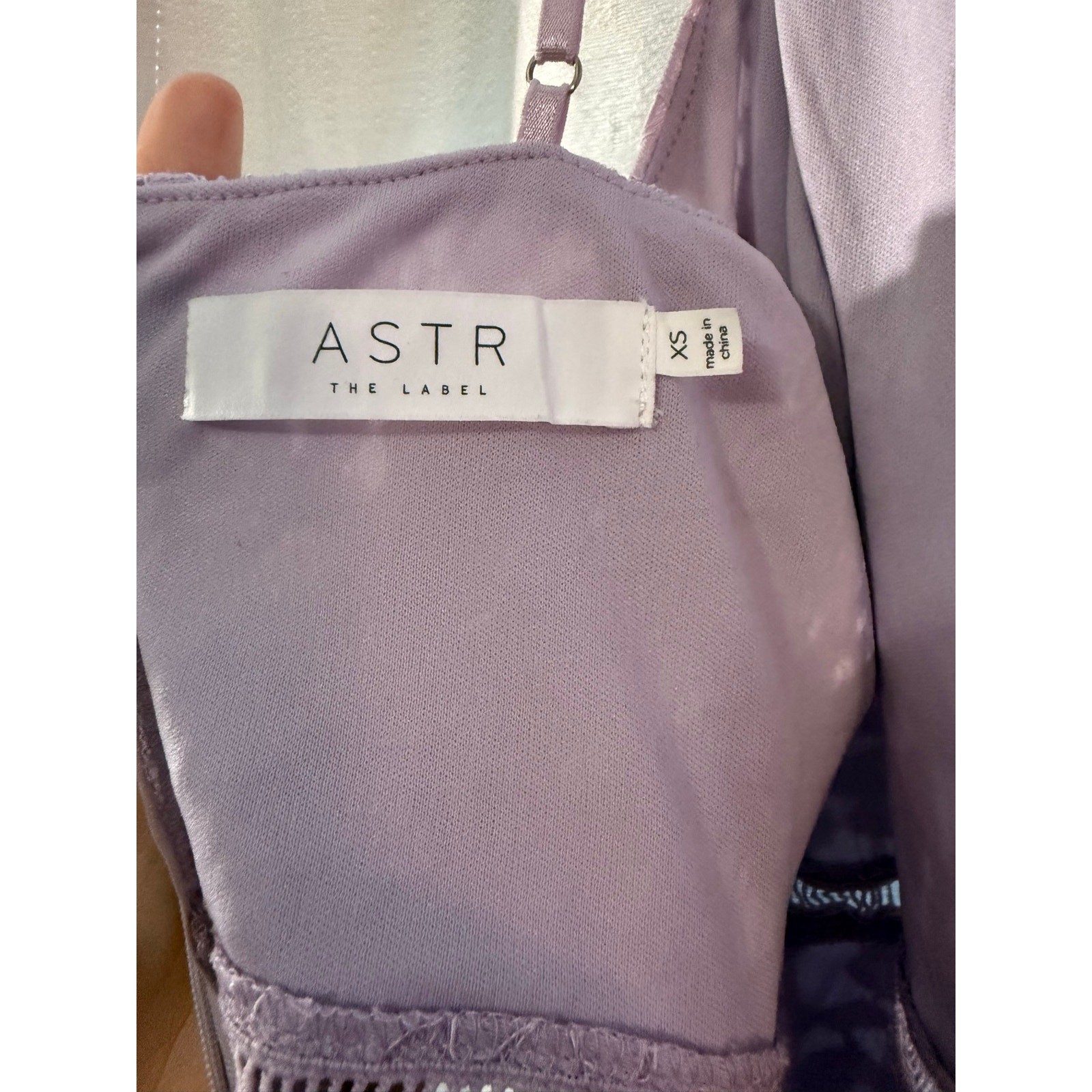 ASTR The Label Dusty Lavender Lace Midi Dress XS Spaghetti Strap Bodycon