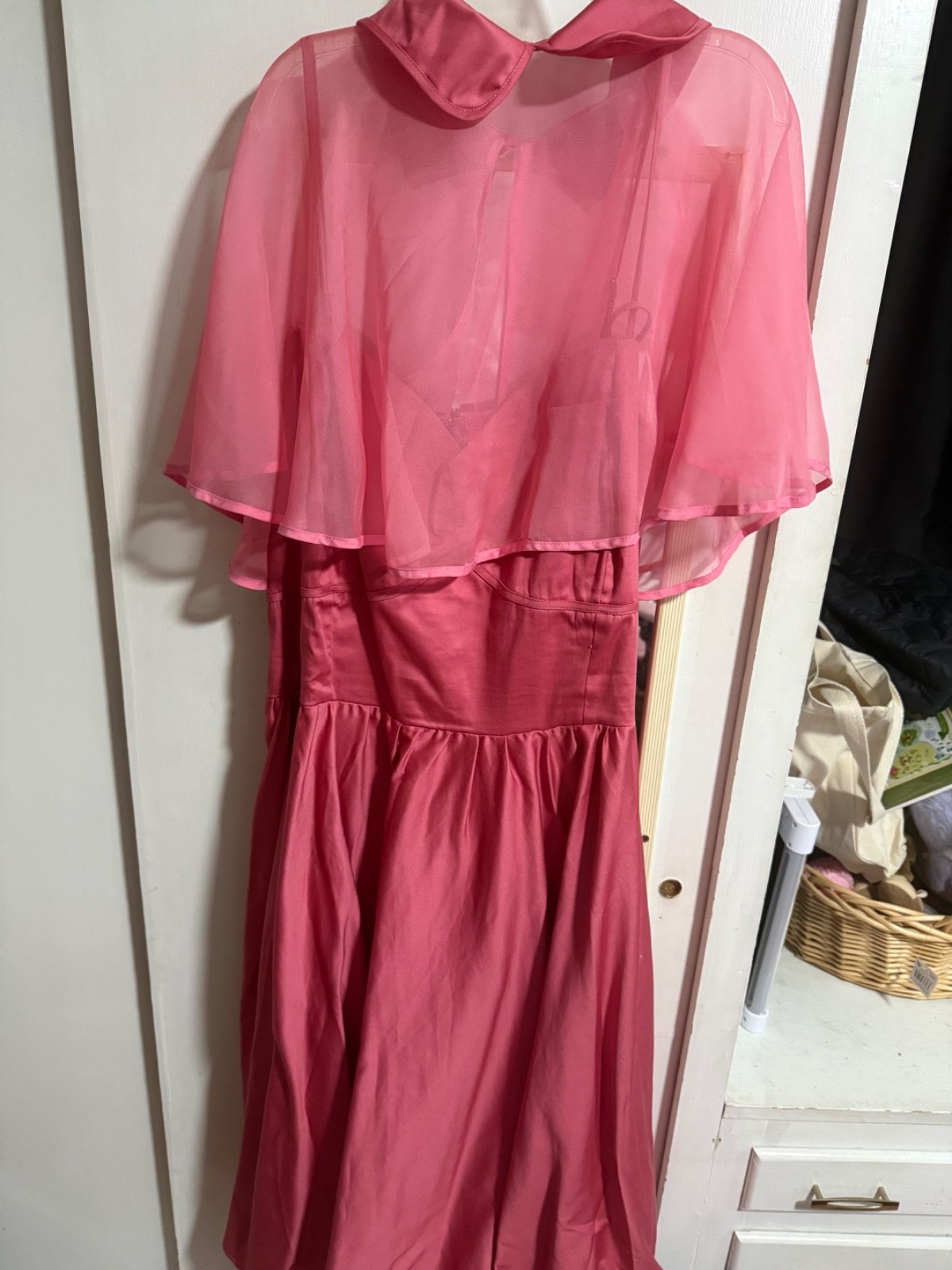 Unique Vintage Coral Swing Dress w/ Chiffon Cape 2XL New With Tags Retro Pinup R