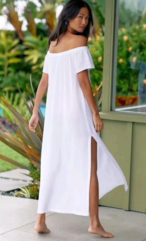 Seafolly Australia Double Cloth Strapless White Cotton Waffle Maxi Dress! Size S