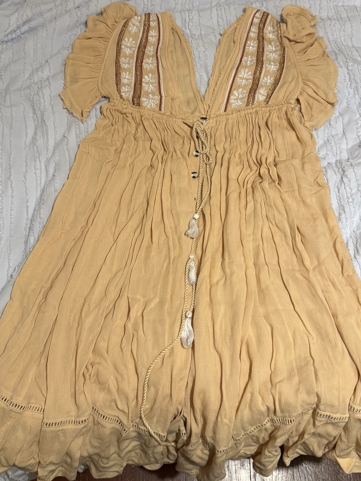 Free People Bali Will Wait S Midi Dress Yellow Flowy Boho Cottage