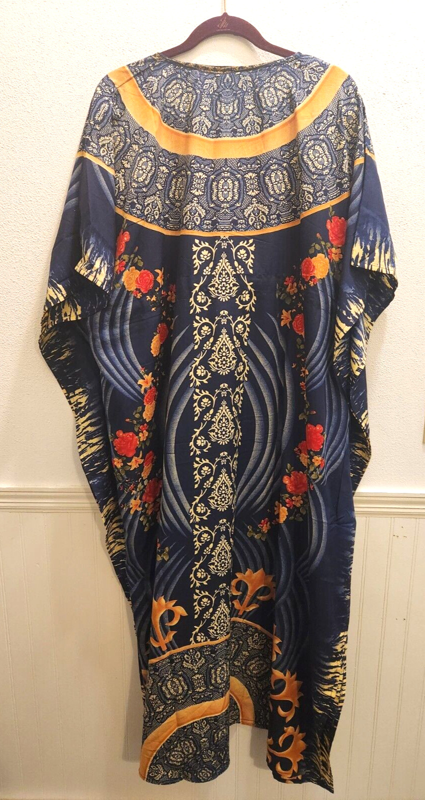 Tamsy Navy Rose Pattern Womens One Size Fits Most Kaftan 44-10