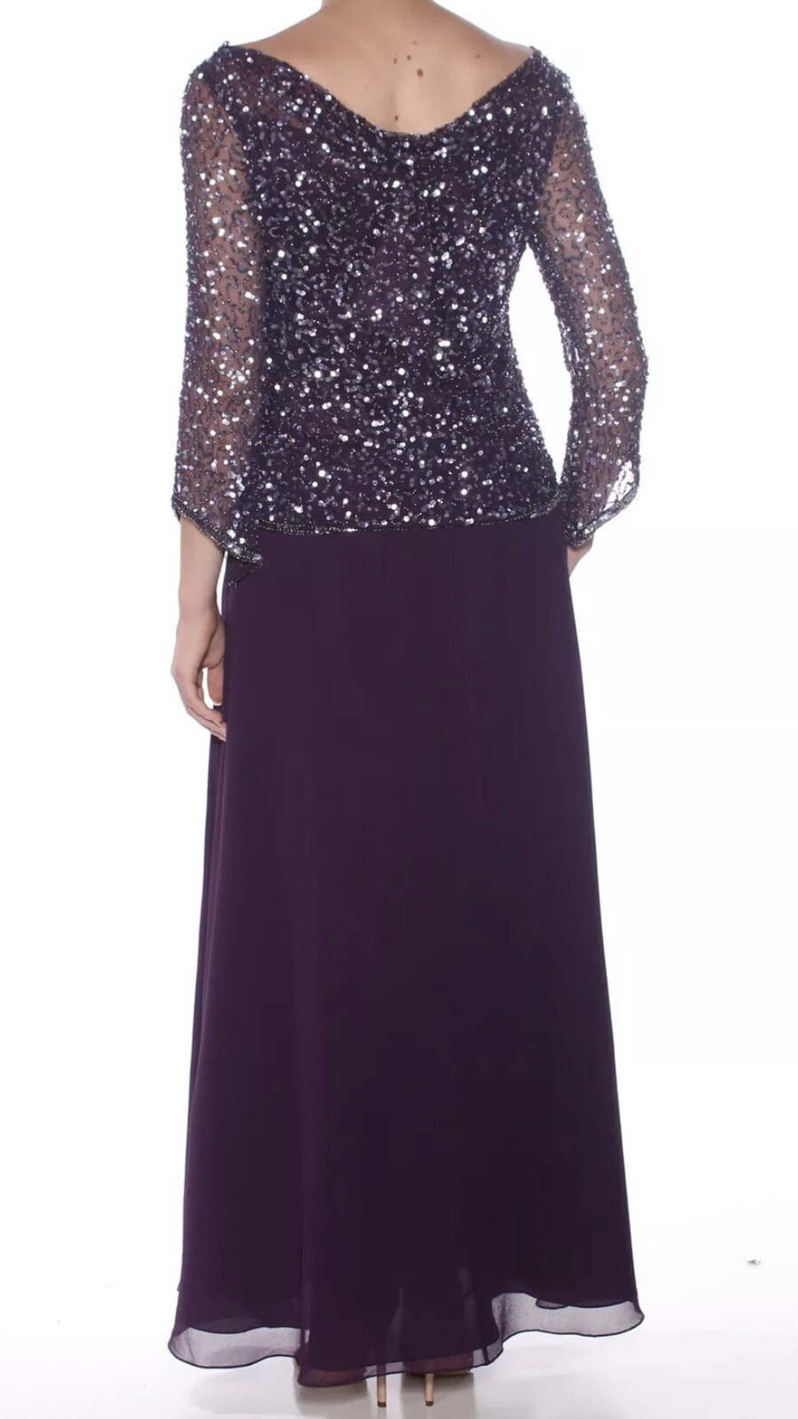 Formal Dresses Size 8 JKara Evening Maxi Gown Purple Sequin Mother of Bride NEW