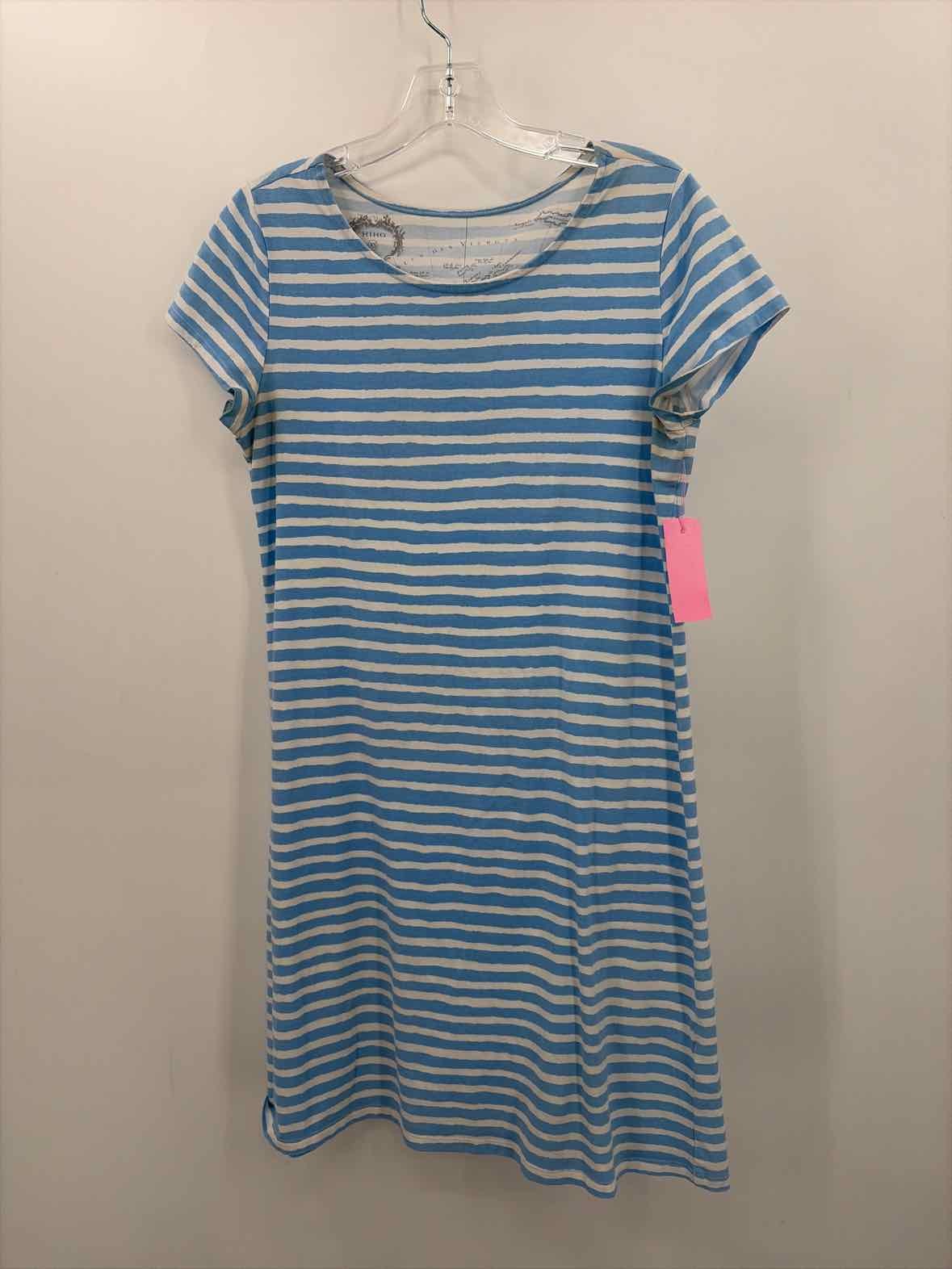 Pre-Owned HIHO Blue Size XS Stripe Knee Length Short Sleeve Dress