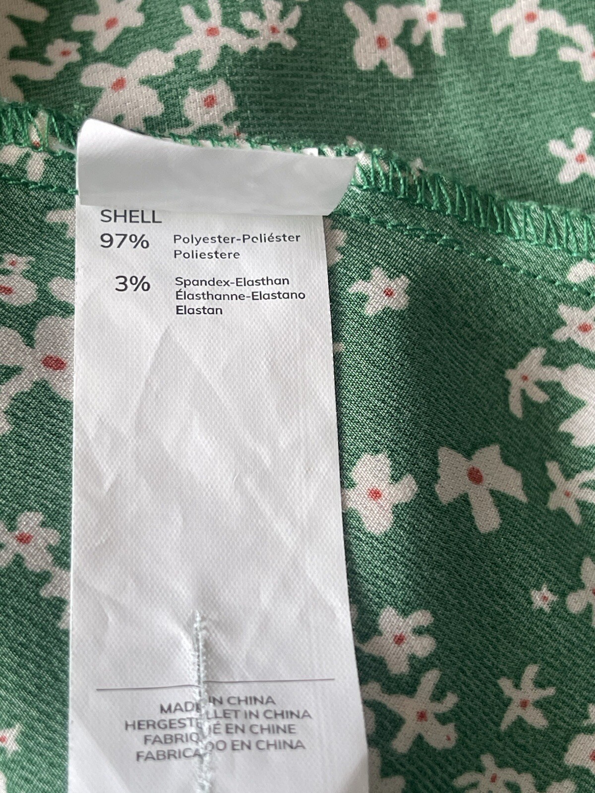 Cupshe Dress Green White Floral Sz L V Neck Gathered Pullover Short Sleeve EUC