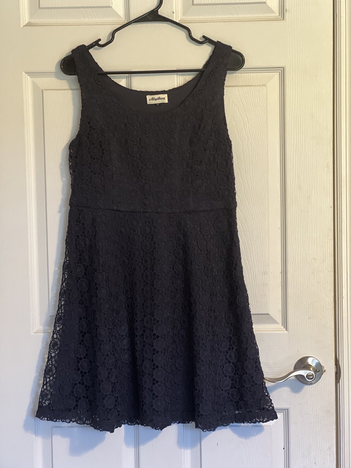 Alythea Navy Eyelet dress SZ Large Cocktail Semi Formal