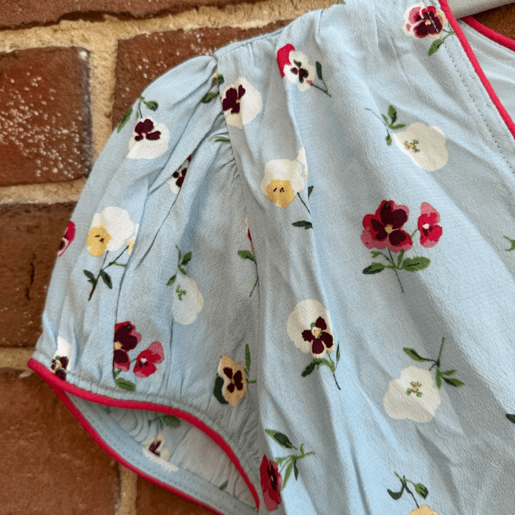 Gap x DOEN Blue Dublin Floral Mini Dress Short Sleeve Fit Flare Boho 16 NWOT