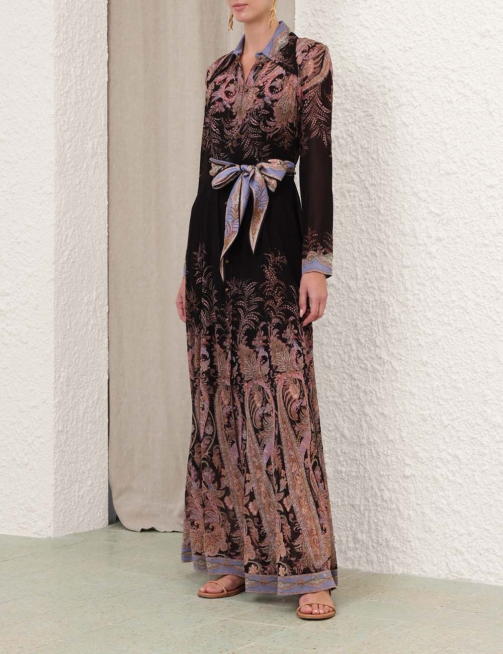 zimmermann Alchemy Buttoned Sheath Dress, Black Paisley, Size XS/S , BNWT