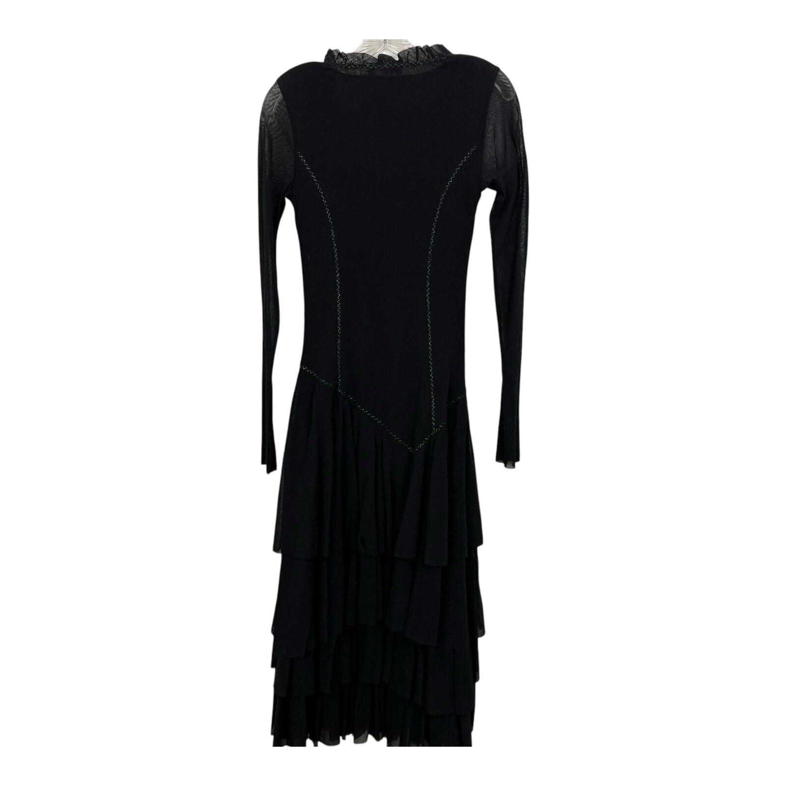 FUZZI Whimsigoth Tiered Dress Sz M Italy Black Mesh Fit Flare Layered Witchy