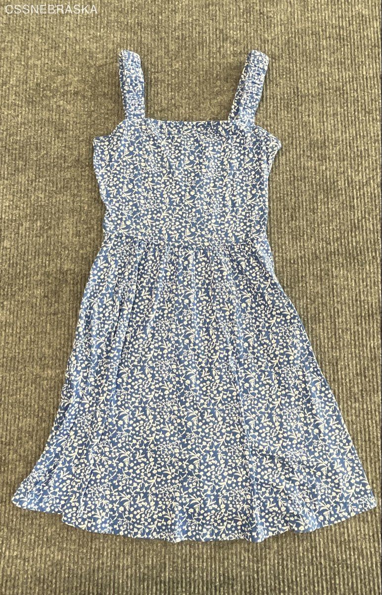 HUHOT Women’s Blue White Floral Print Sleeveless Fit and Flare A-Line Dress Sz S