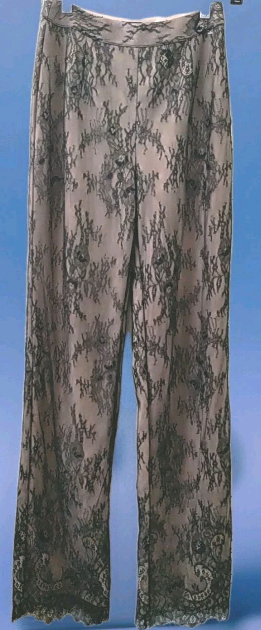 BLITHE LA Elegant Party Black Lace W. Tan Lining Pants Suit Woman’s Sz Small