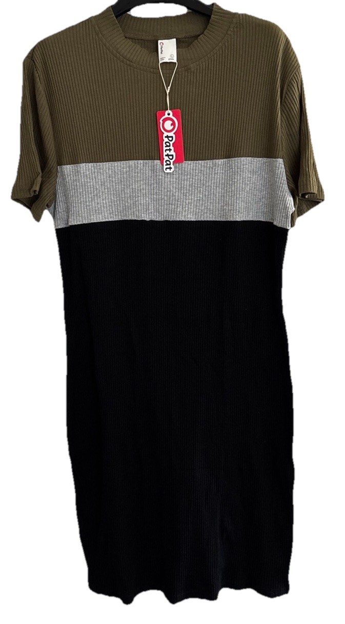 Sweater Shirt Dress Short Sleeve Large Colorblock Stretch, Cottage Core