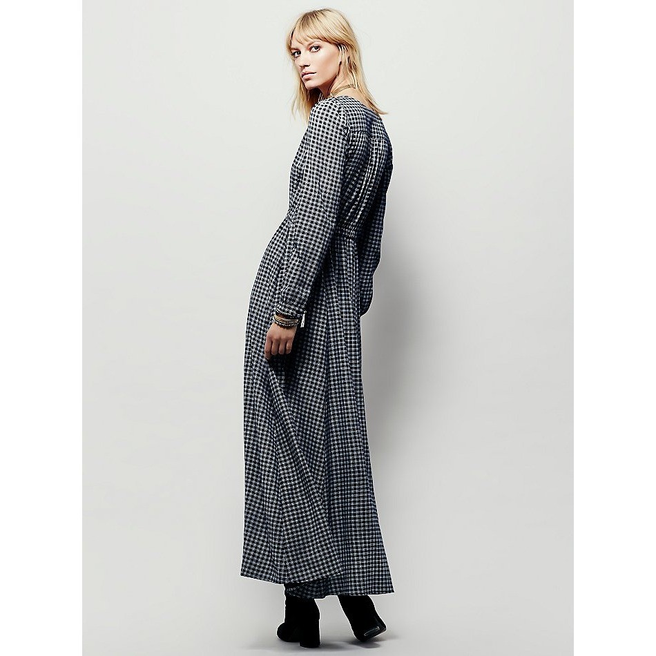 Christy Dawn Audrey Maxi Dress Navy Blue Check Plaid Size Small