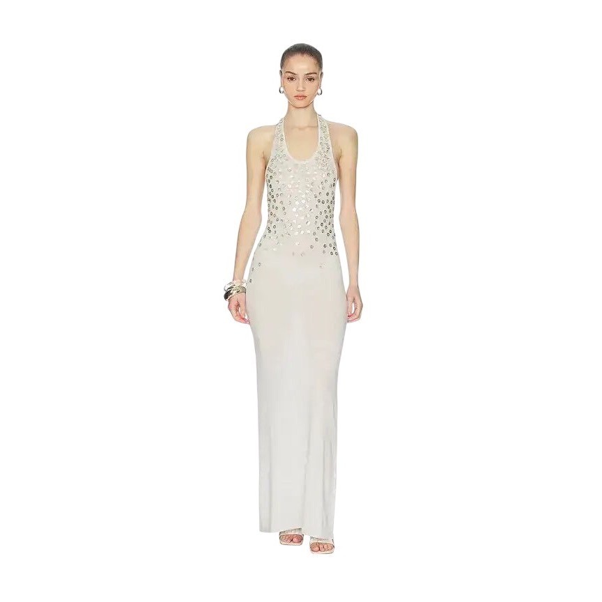 Aya Muse Oriel Maxi Dress Elephant Cashmere Linen Halter Medium