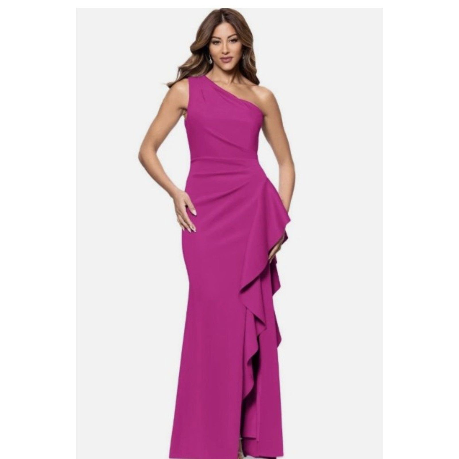 Xscape Women’s Ruffled One-Shoulder Scuba Gown – Orchid Size 6 NWT Retail $249