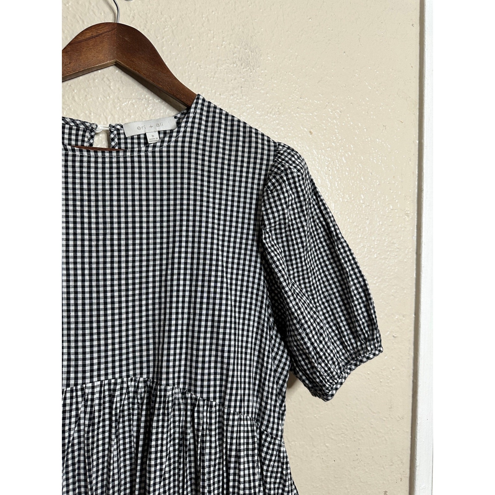 Eri + Ali Evaline Maxi Dress size S Black White Gingham Tiered Puff Sleeve