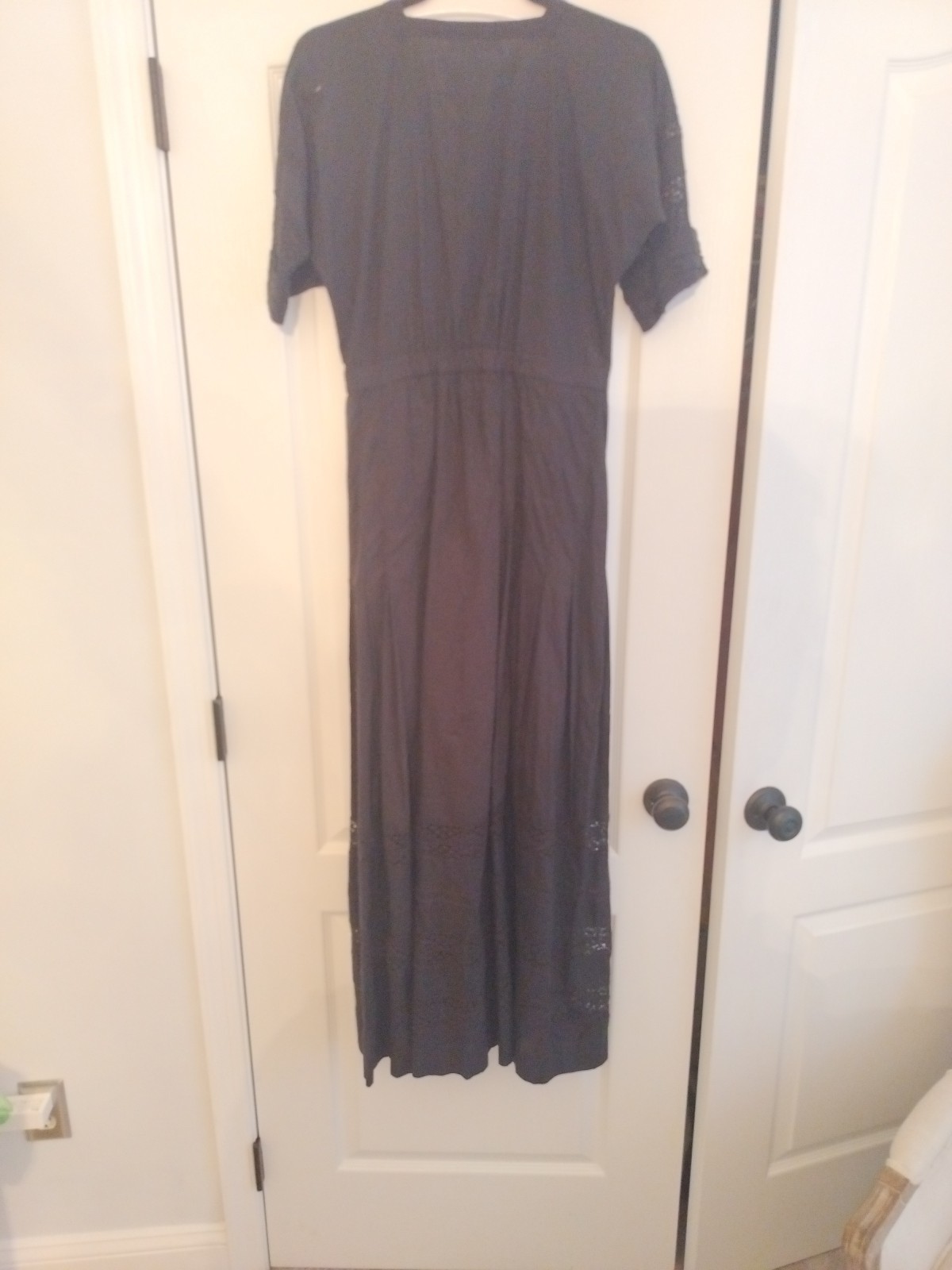 LoveShackFancy Edie Black Cotton Poplin Lace Button Front Midi Dress Tiered Sz M