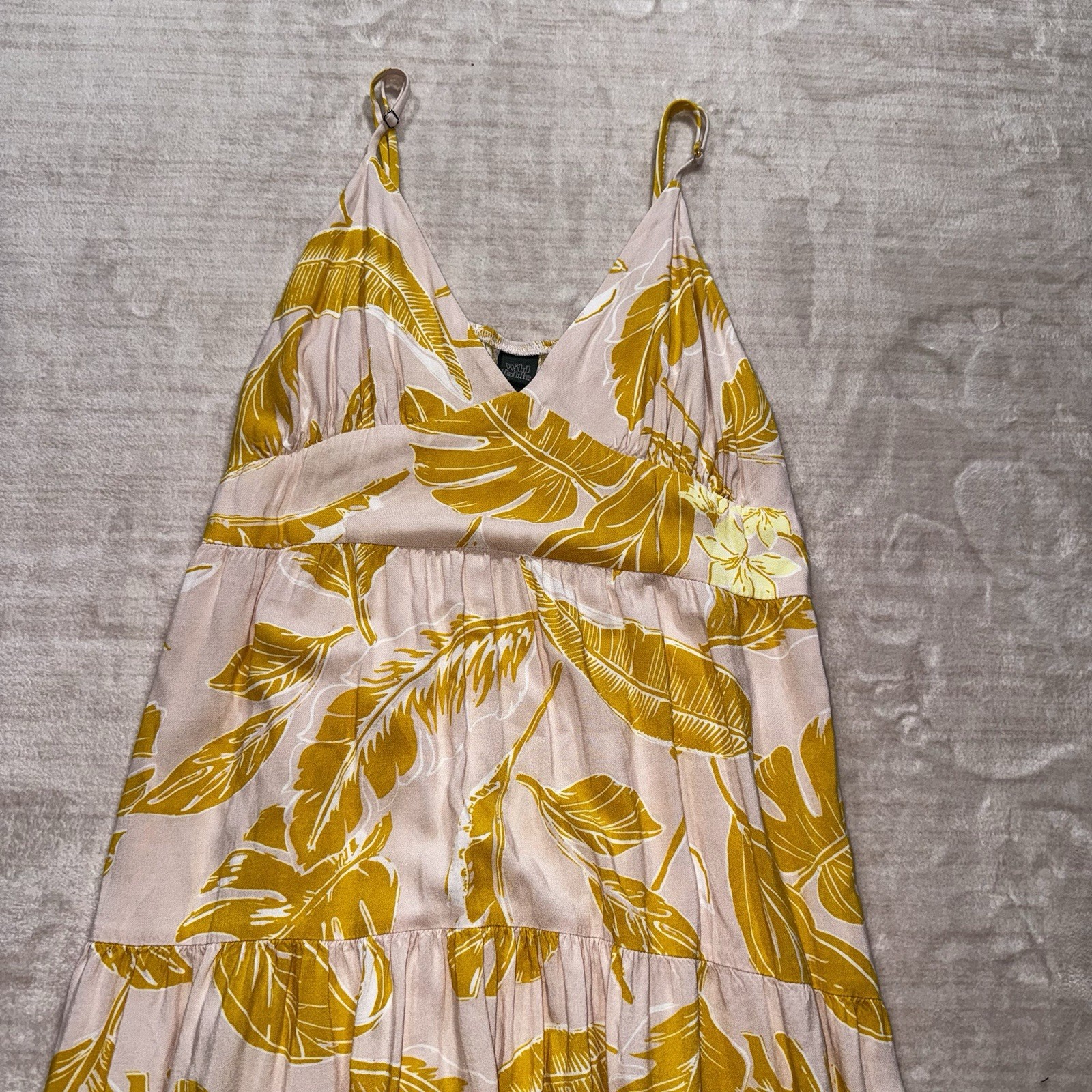 Wild Fable Women’s Tropical Leaf Print Maxi Dress Size Large Pink Mustard Rayon