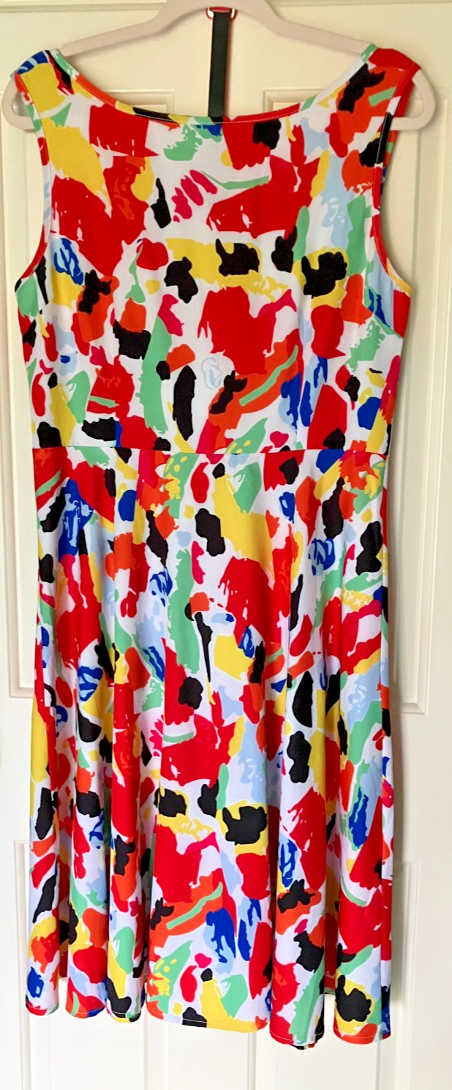 Multi Colored Fit and Flare Sleevless Dress with Swing Skirt and Belt