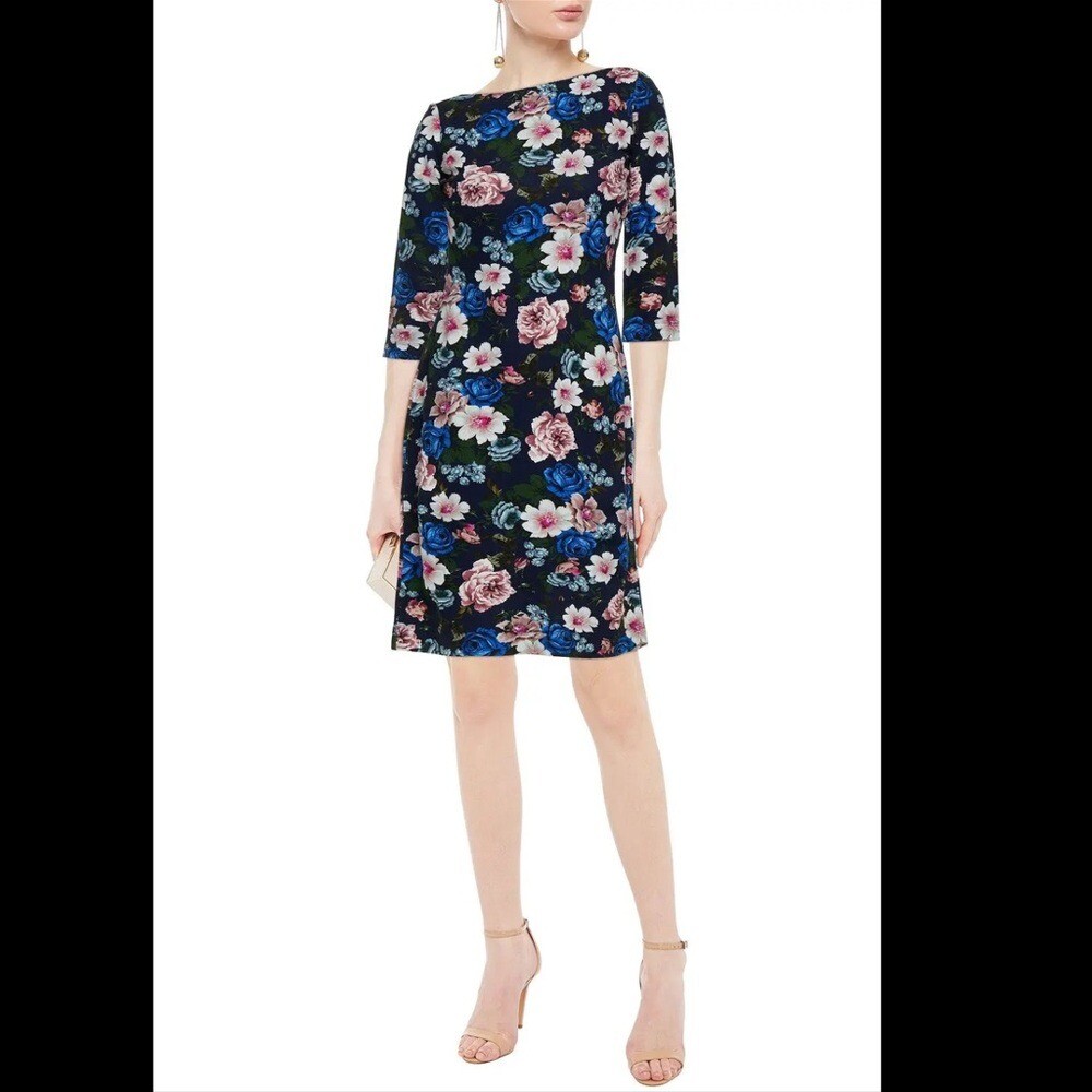 GORGEOUS ERDEM SUMMER FLORAL-PRINT PONTE DRESS STRETCHY SLIP-ON EUC