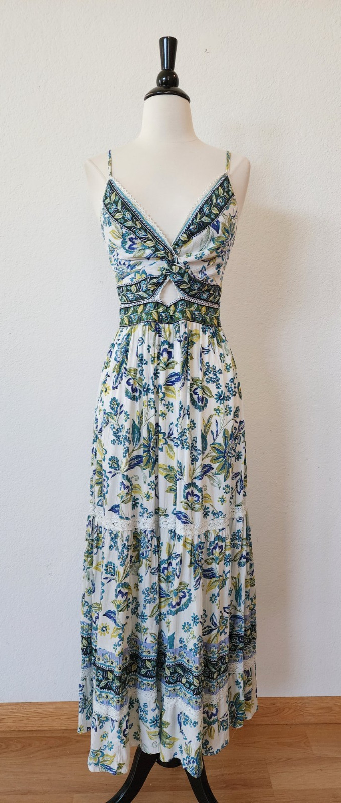 New Anthro Maxi Dress Size Small XS Blue Floral Coquette Brunch Garden Cottage