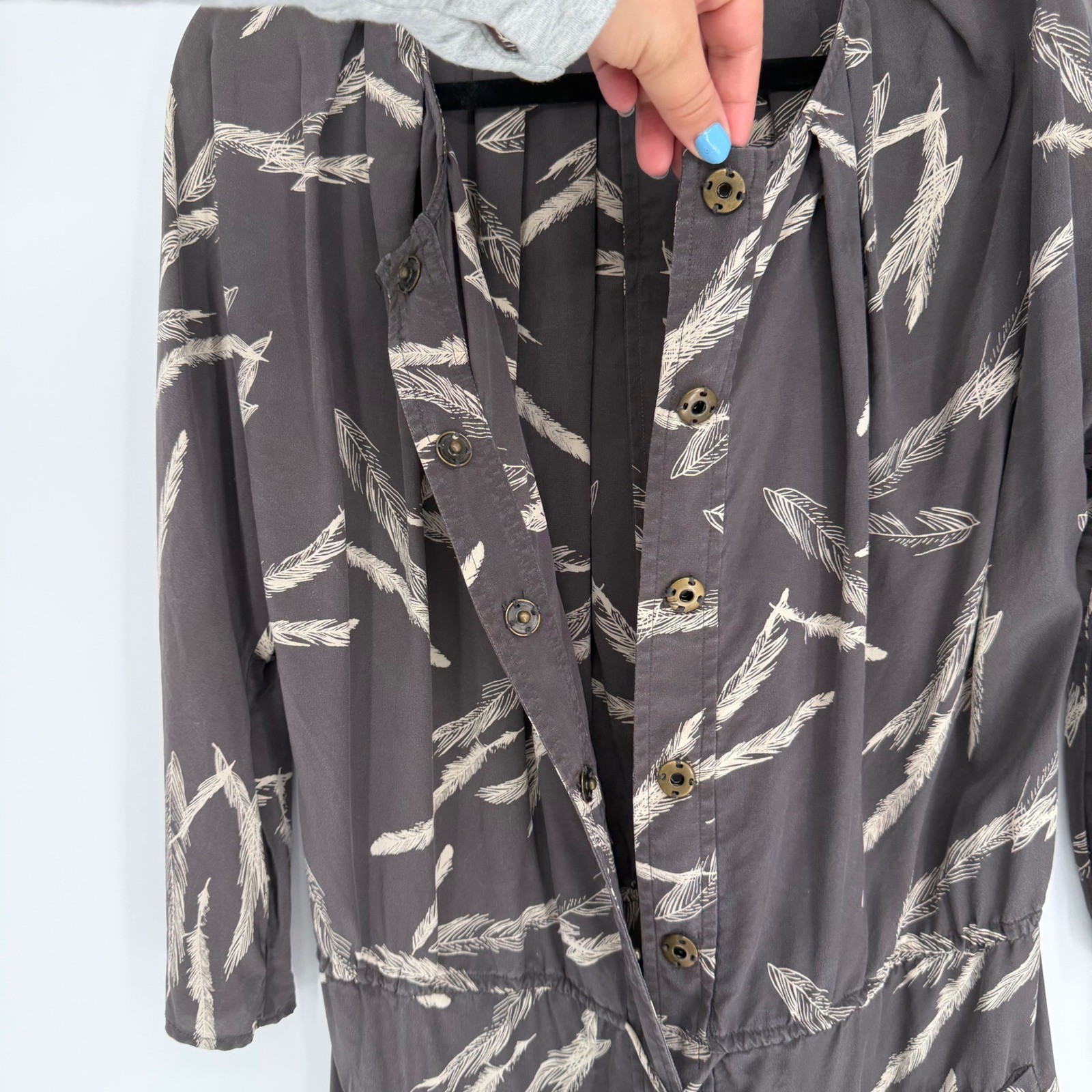 ULLA JOHNSON SILK MINI TUNIC DRESS SIZE 4 FEATHER PRINT BOHO CHIC – NOTE FLAW