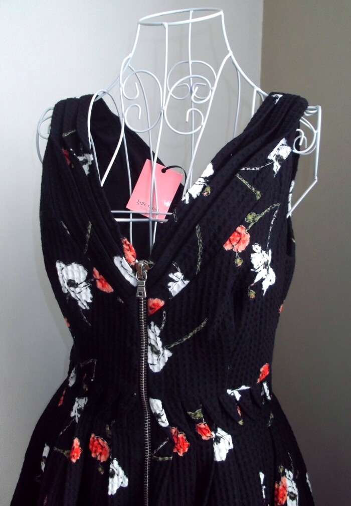 BNWT KATE MOSS TOPSHOP Black Waffle Floral Zip-Front Dress UK Size 10