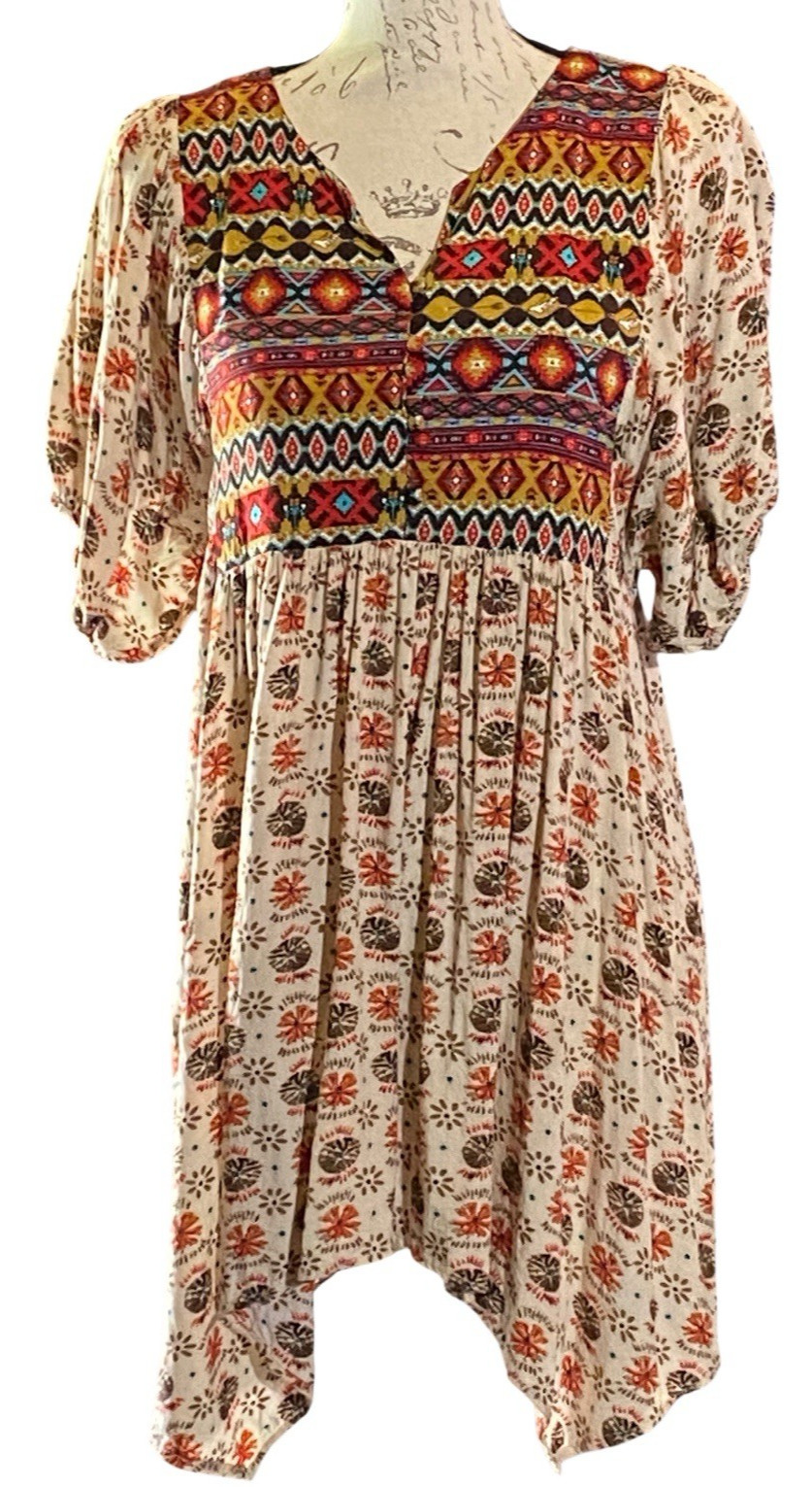 Umgee Free Spirit Womens M Bohemian Tribal Aztec Boho Tunic/Mini Cowgirl Dress