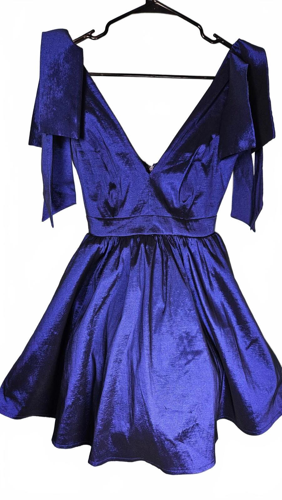 Windsor Blue Satin Mini Dress with Bow Sleeves XS NWT