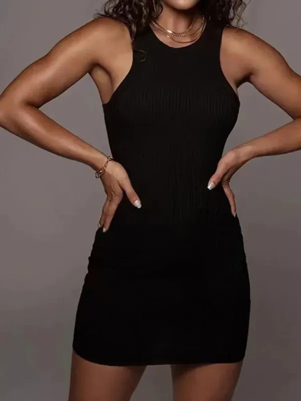 Womens Ribbed Scoop Neck Sleeveless Tank Dresses Basic Bodycon Mini Fit Dress