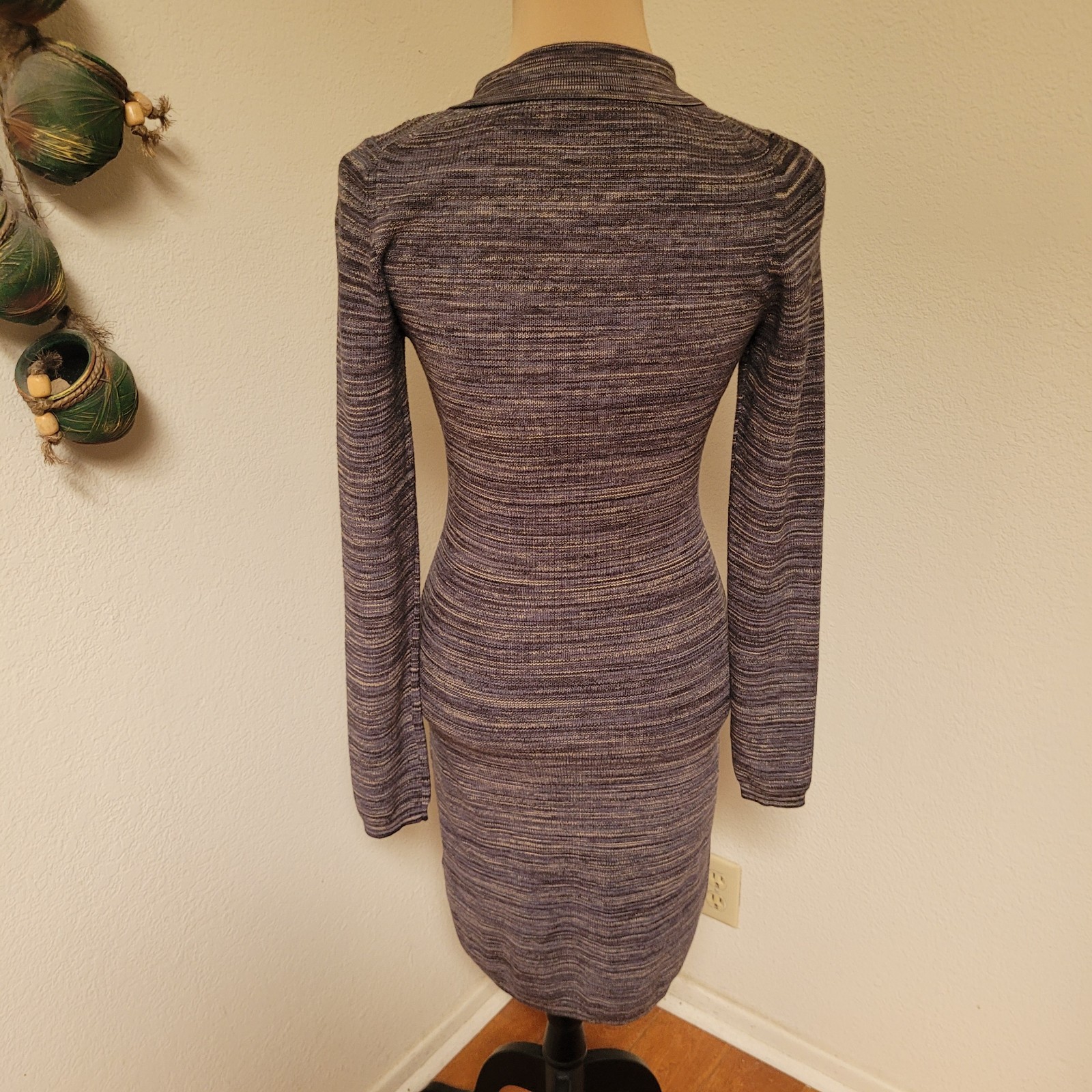 Aritzia Wilfred Ribbed Button-Front Polo Midi Dress in Grey Brown Stripe Size…