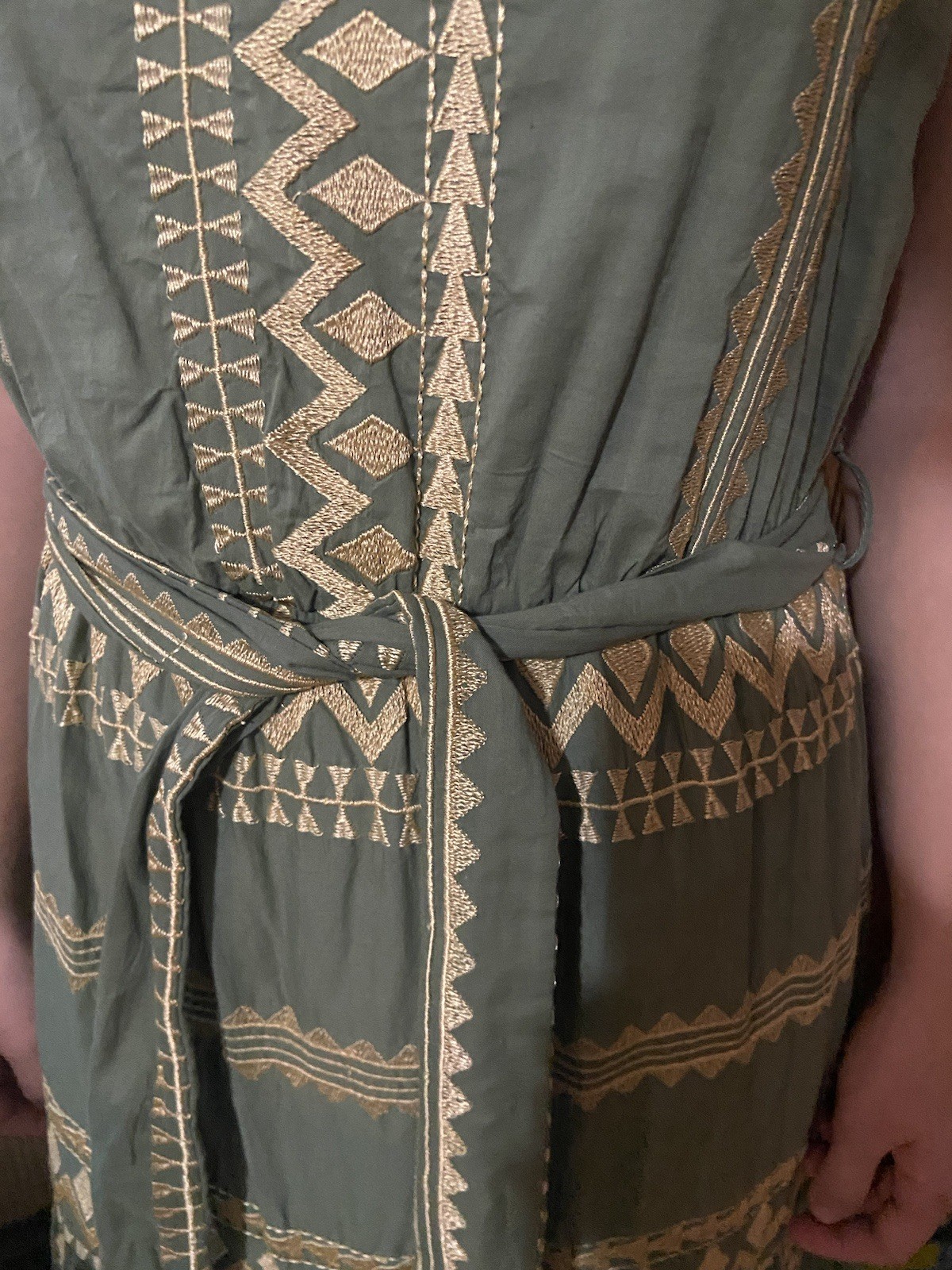 Aether Concept Nerina Greek Designer Long Dress NWT $185 Green/khaki Gold