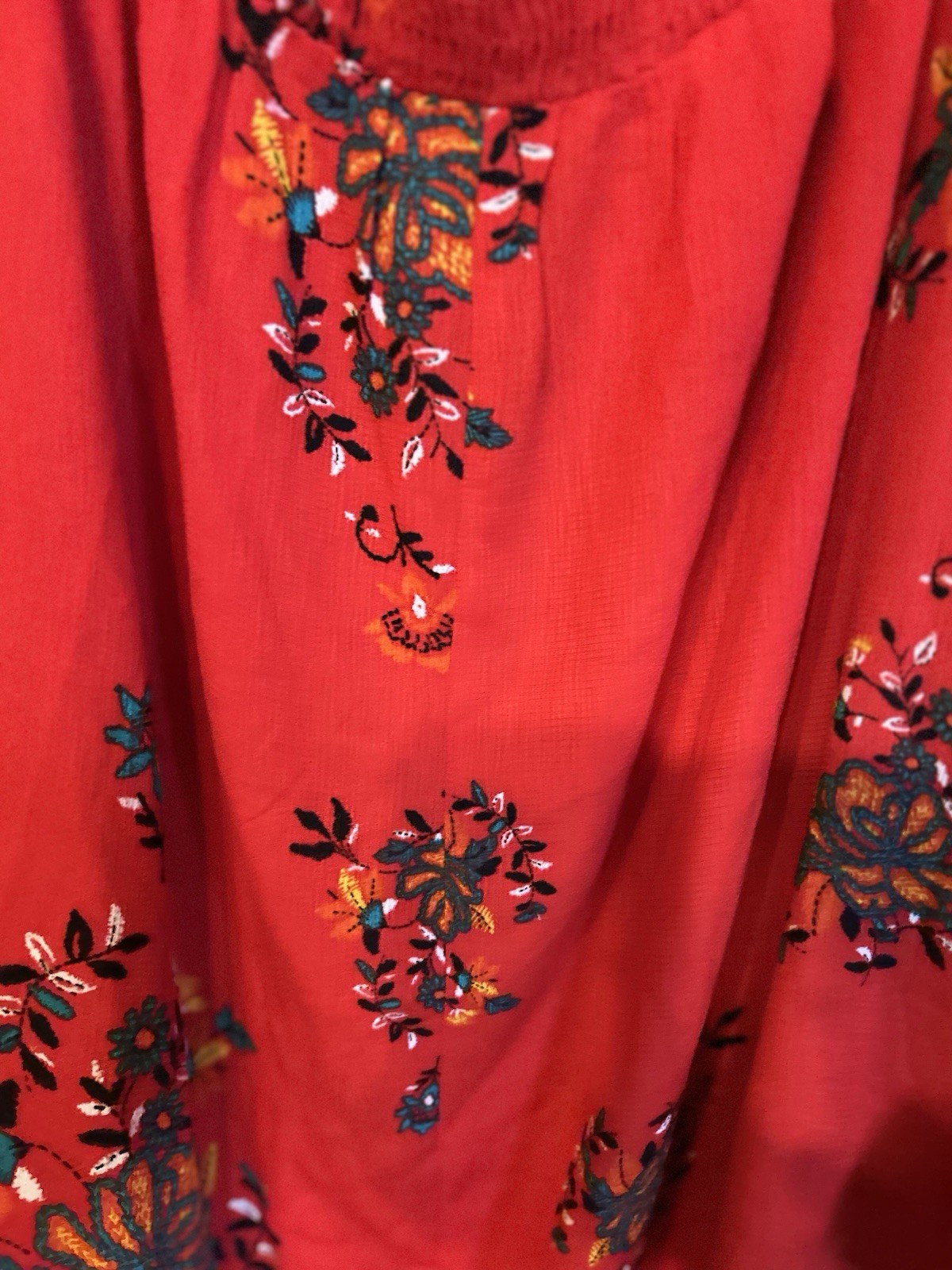 Forever 21 Plus 2X Red Embroidered Boho Peasant Top Festival Blouse