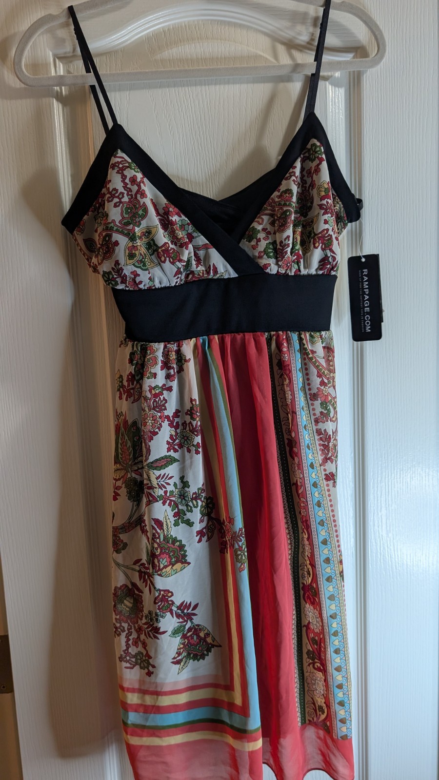 NWT VTG Y2K Rampage Junior’s 13 Mixed Print Empire Waist Tie Back Babydoll Dress