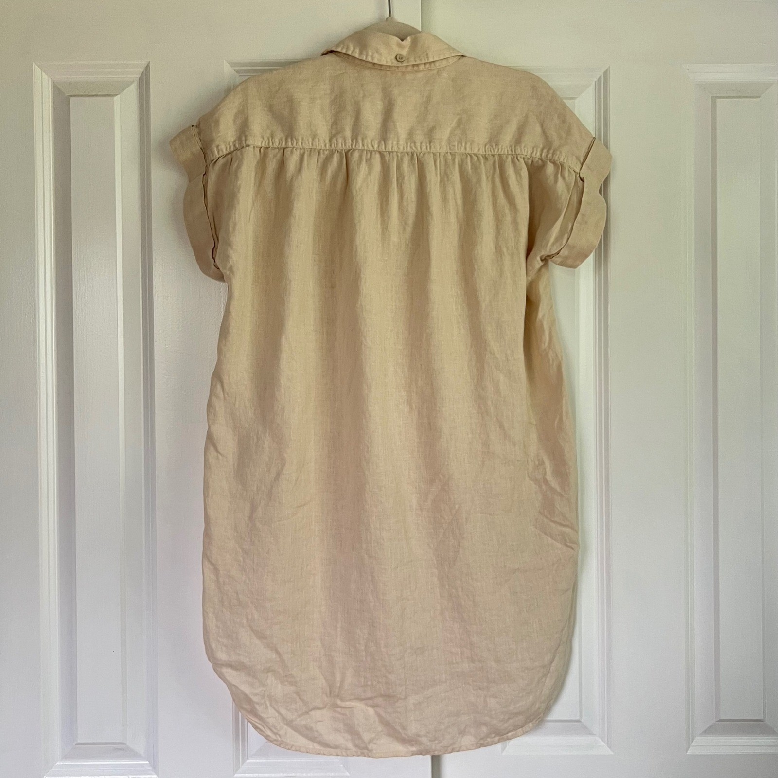 Cloth & Stone 100% Linen Oatmeal Beige Neutral Button Down Shirt Dress Size S