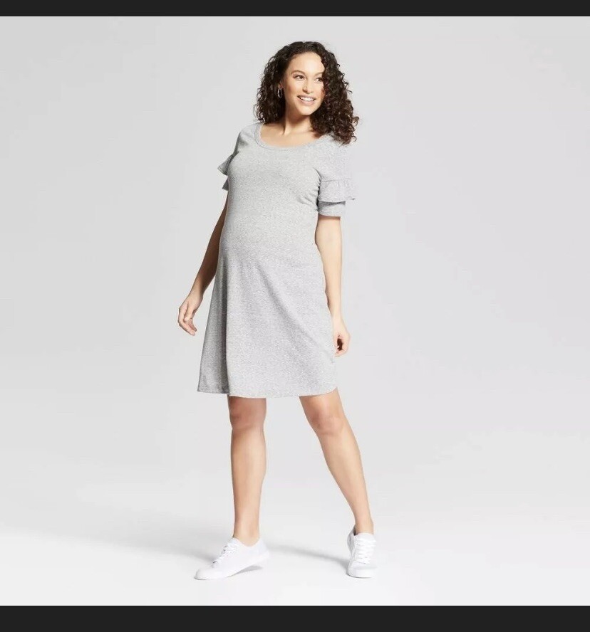 NEW Isabel Maternity by Ingrid & Isabel shirt Dress gray ruffle Size M