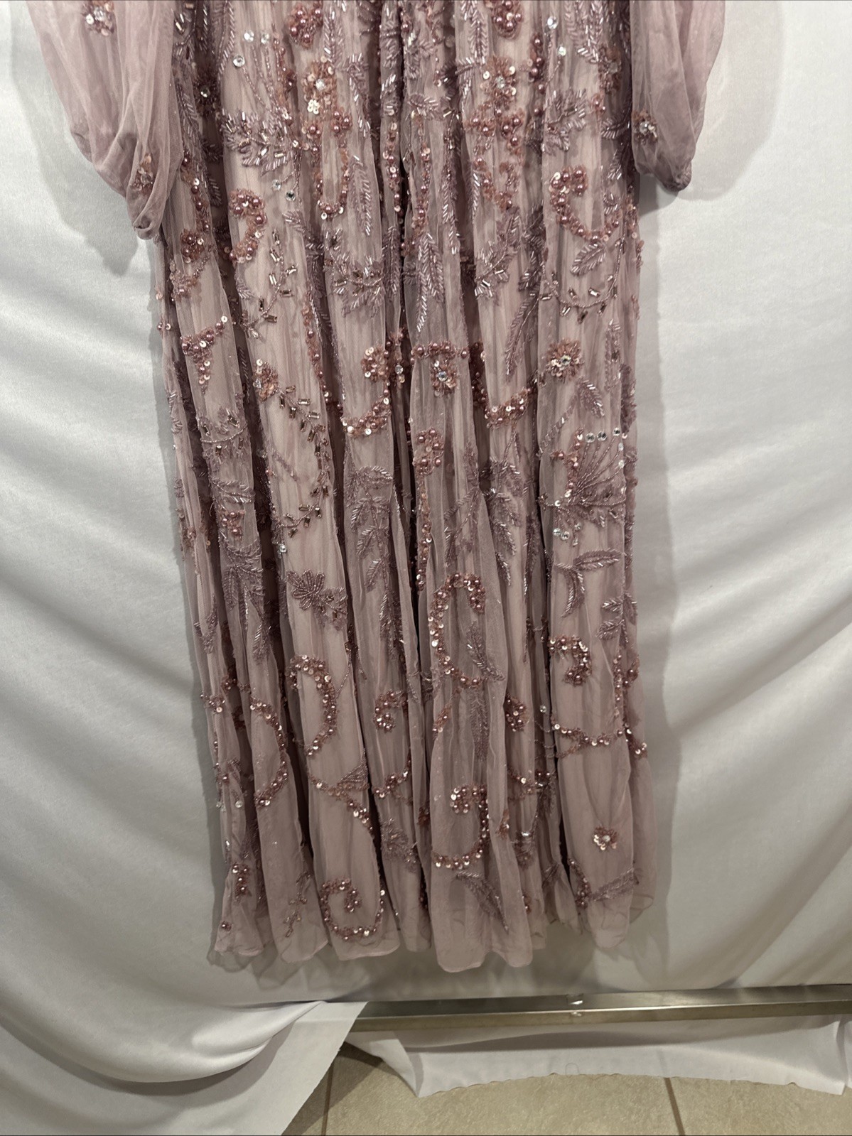 NWT MAC DUGGAL [ 10 ] 93930 Puff Sleeve Embellished A Line Gown Heather J1968