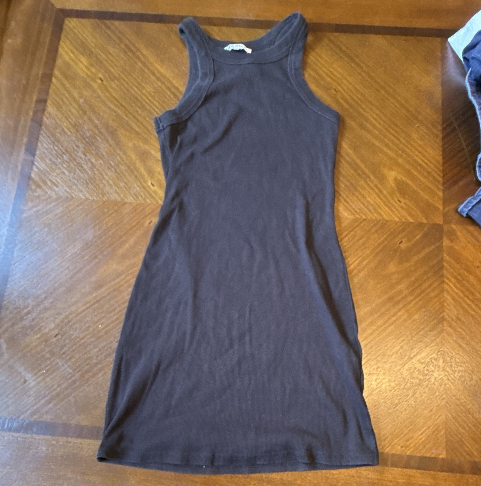 Reformation Black Ribbed Knit Tank Bodycon Dress, Scoop Neck Stretch Short, XS