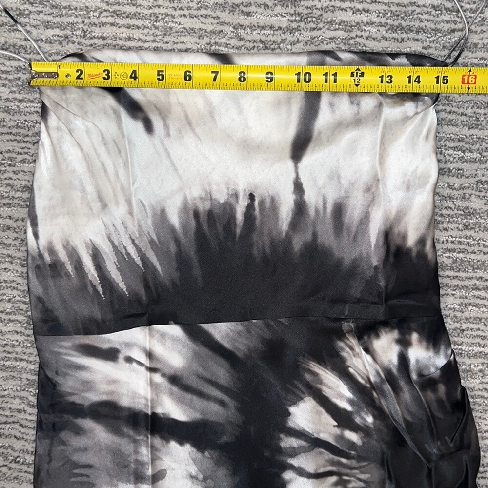 Retrofte Auris Draped Printed Silk Mini Dress Black Tye Die XL