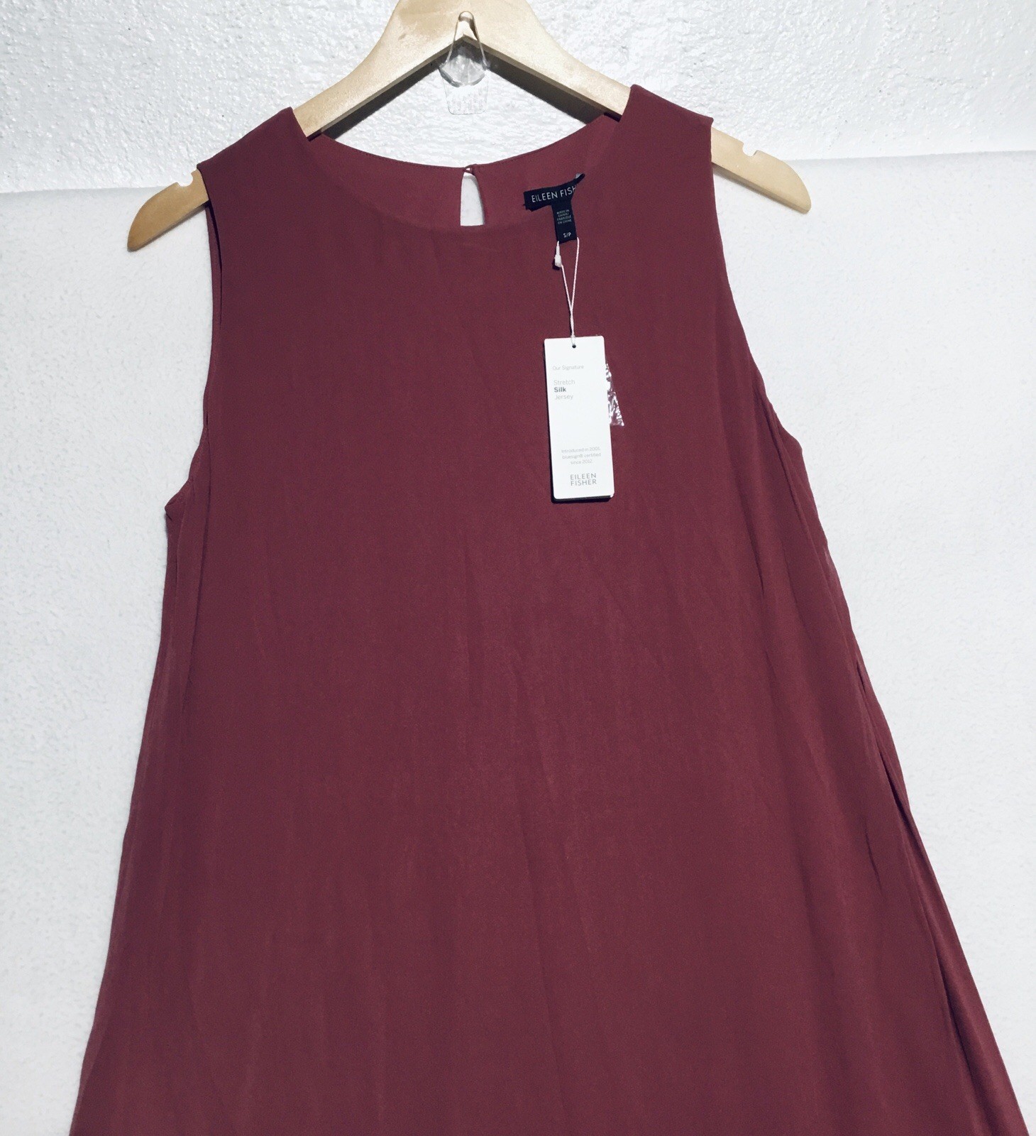 NEW Eileen Fisher Stretch 100% Silk Jersey Shift Tank Dress S Dusty Rose Berry