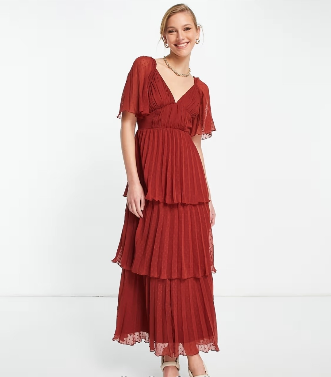 NEW ASOS Design Ruffle Maxi Dress Rust Size 6 Cottagecore Romantic Babydoll