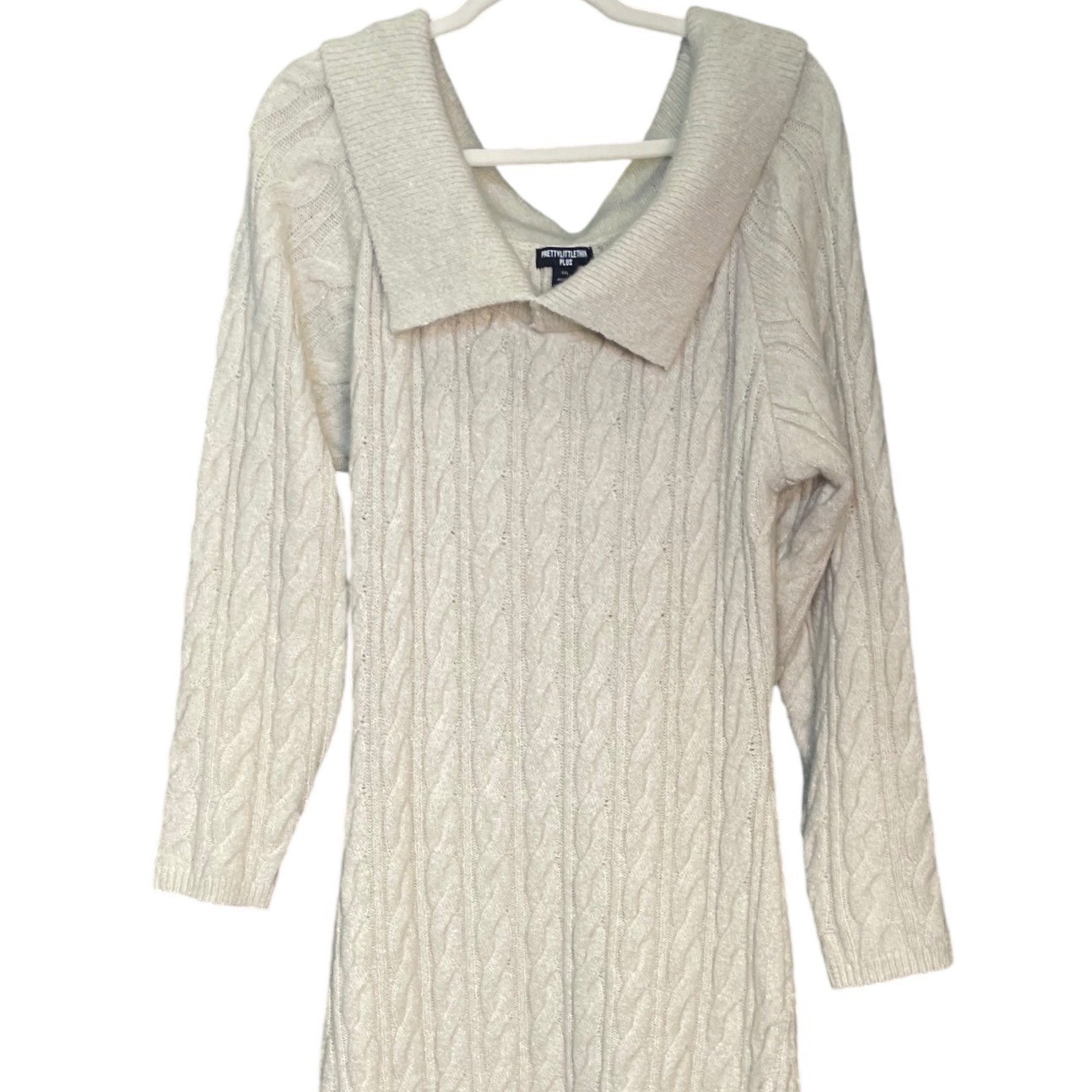 PrettyLittleThing Plus XXL Cream Cable Knit Maxi Sweater Dress Oversized Collar