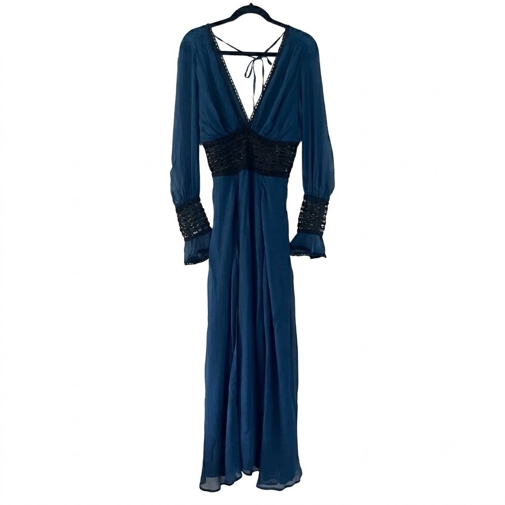 For Love And Lemons Celine Maxi Dress Size S Blue Silk Blend Bohemian NWT