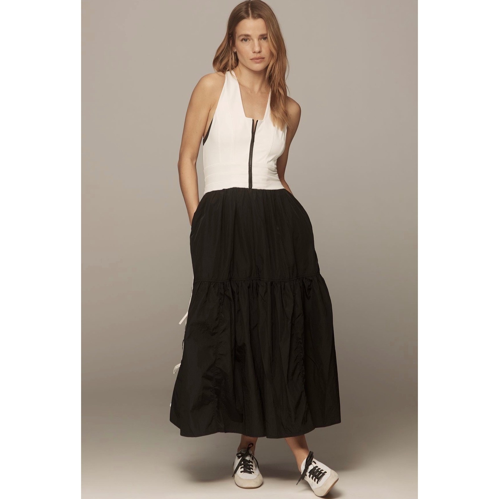 Daily Practice Anthropologie Mixed Media Maxi Dress White Black Racerback XXS
