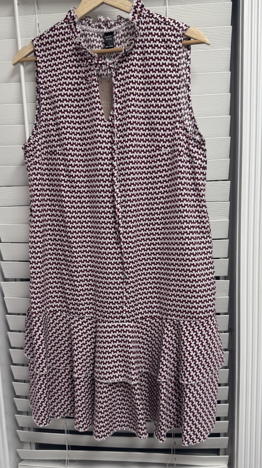 NWT Emery Rose Pink & Tan Patterned Tunic Dress L Double Frilled Hem