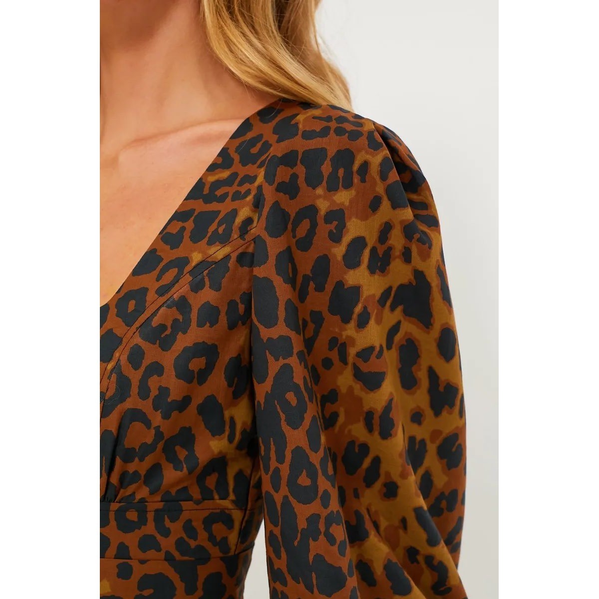 Tuckernuck Leopard Graciela Dress Brown Black Animal Print Midi Puff Sleeve 2