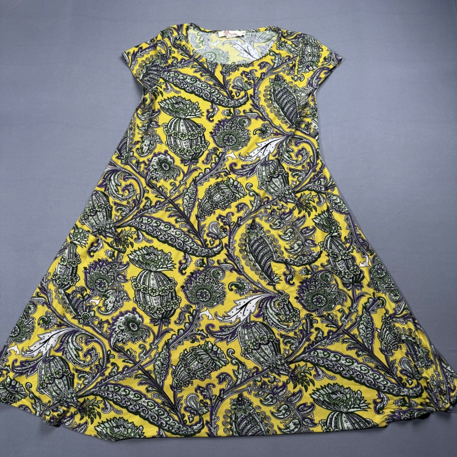 Aryeh Yellow Paisley Print Summer Dress Floral Boho Festival Casual Size S